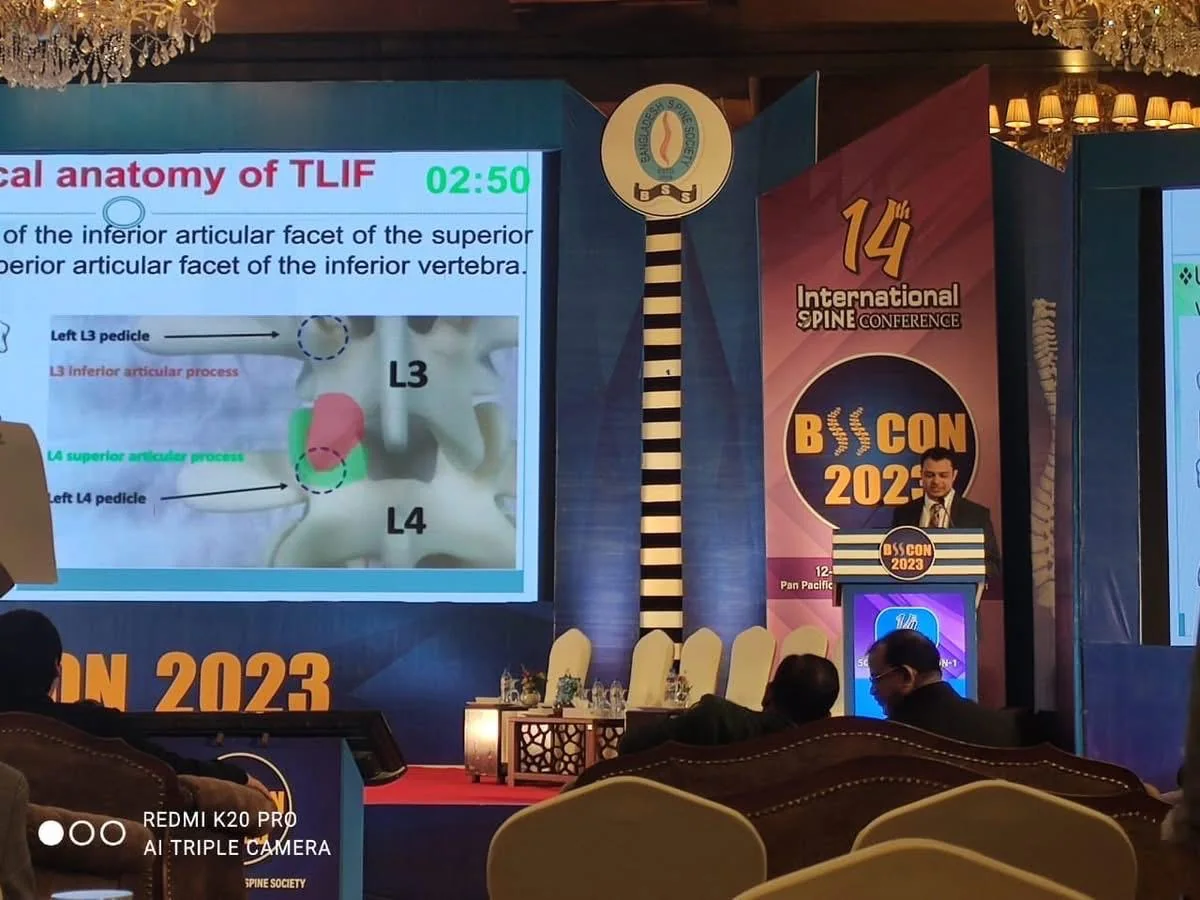 Dr Najmul Hasan presenting at BSSCON 2023 International Spine Conference